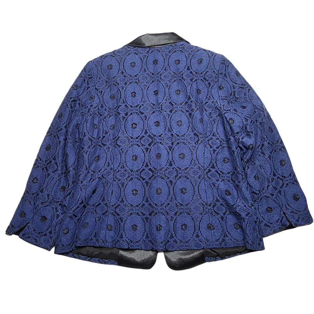 Chico's‎ Lace Overlay Blazer Jacket Casablanca Blue Black Lined Large 12 2 - Picture 2 of 10